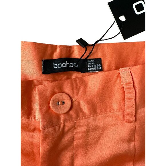 BOOHOO Orange Tall High Waist Satin Cargo Shorts Size 4 NEW - Picture 2 of 6